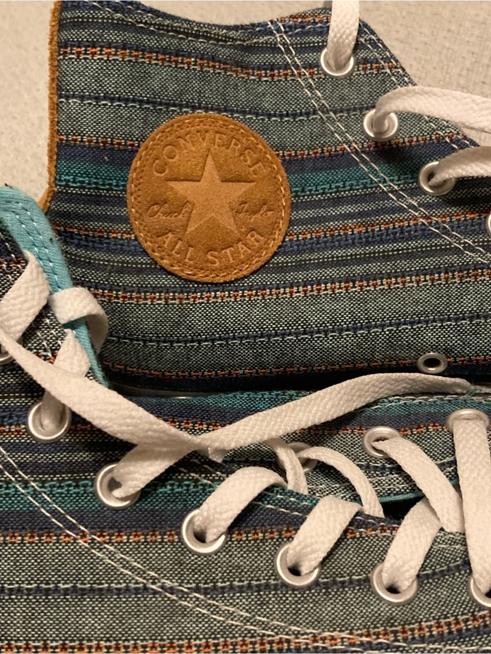 Converse Striped High-Top Sneakers in Teal, Blue, White